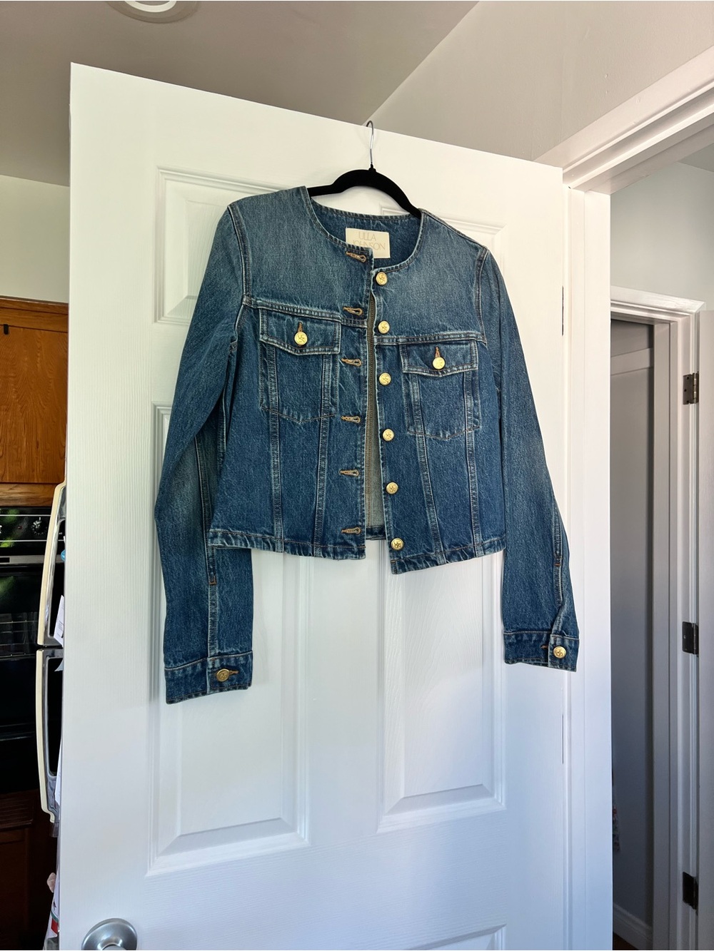 Ulla Johnson Midwash Blue Denim Button Jacket with Gold Buttons